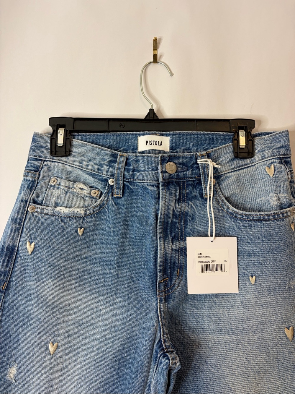 PISTOLA LEXI MID RISE BOWED STRAIGHT JEAN - CONFETTI VINTAGE SIZE 26 Hearts - Picture 5 of 8